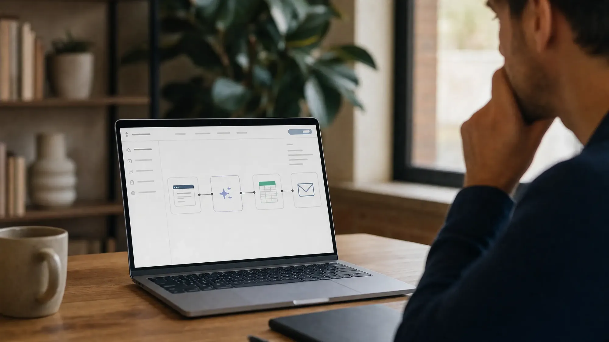 Automation workflow with an AI step on a laptop