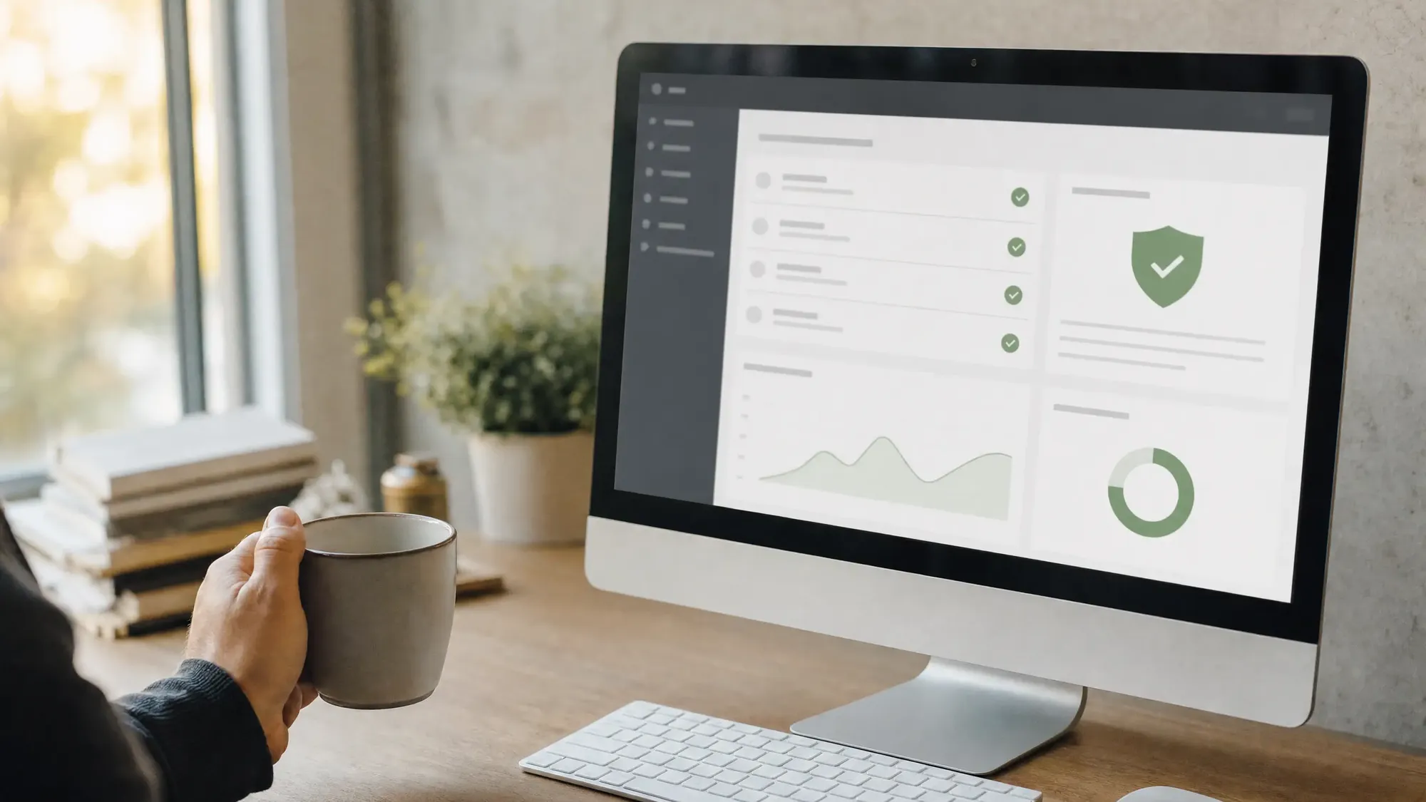 Website admin dashboard showing updates, security and backup checks